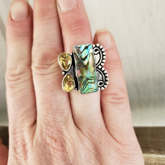 New Abalone Shell & Citrine 925 Silver Ring. - Picture 3 of 8